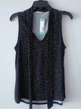 Beacon Women's Black Polka Dot Sleeveless V-Neck Top.  Size L.  NWT!
